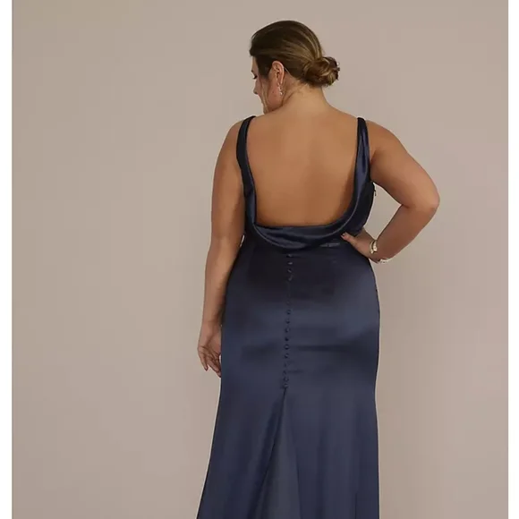 David's Bridal Blue Backless Slip Dress for Wedding Guest - Picture 1 of 2